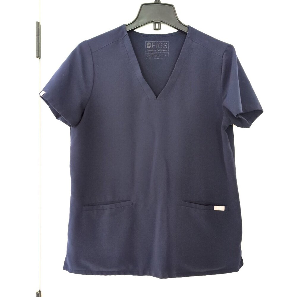 Small FIGS Technical Collection Casma Three Pocket Scrub Top Navy Medical